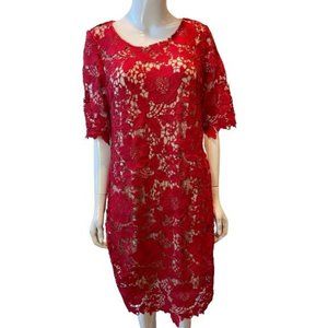 Label By Five Twelve Womens Lace Crochet Sheath Dress Short Sleeve Red Size 12